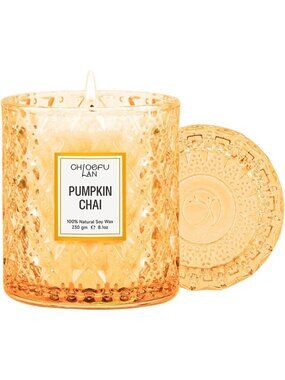 Luxury Pumpkin Chai Scented Candle - Fall Home Decor, Long Lasting 55 Hours